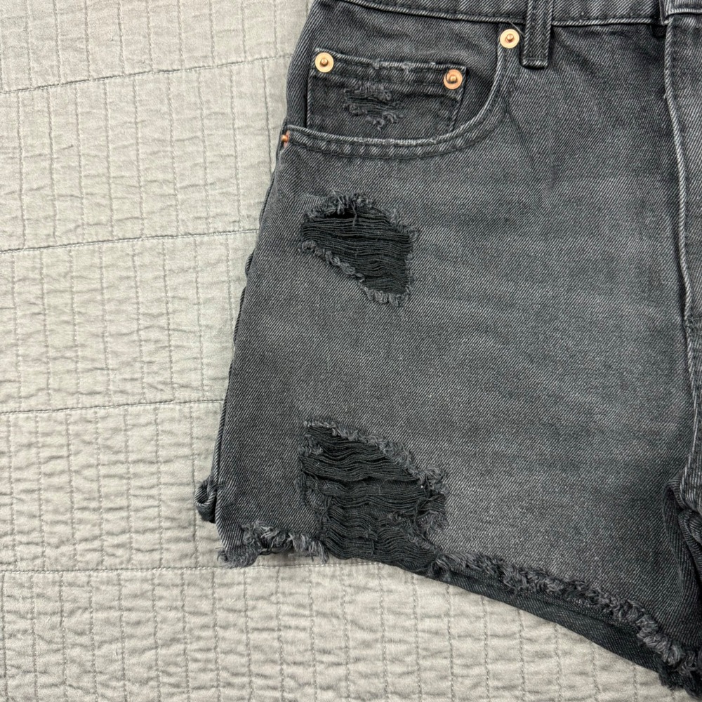 High Rise Denim Jean Shorts Jorts Women 7 Black Distressed 3" Inseam Y2K Style - Picture 2 of 10